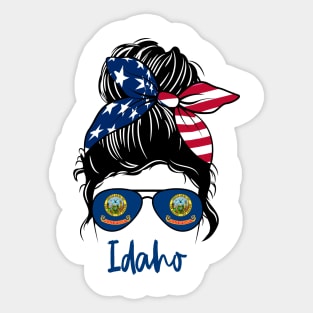 Idaho girl Messy bun , American Girl , Idaho Flag Sticker